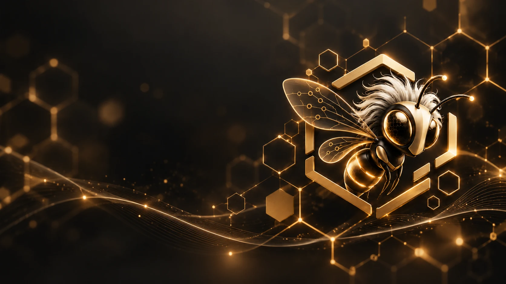 EINswarm-Biene mit leuchtenden goldenen Netzwerkverbindungen
